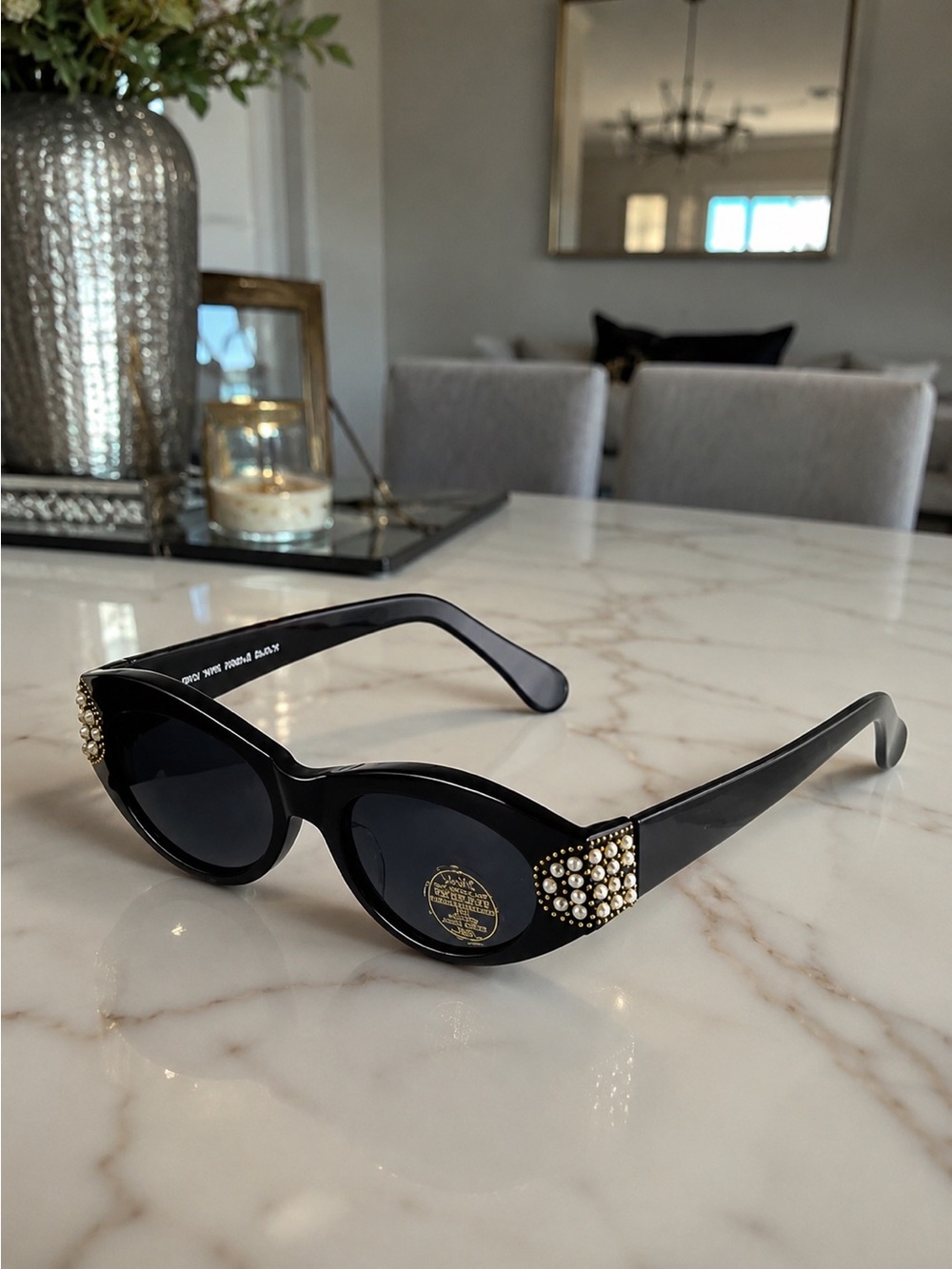 Cheryl Shuman Eyewear Wendi with Pearls Black Sunglasses